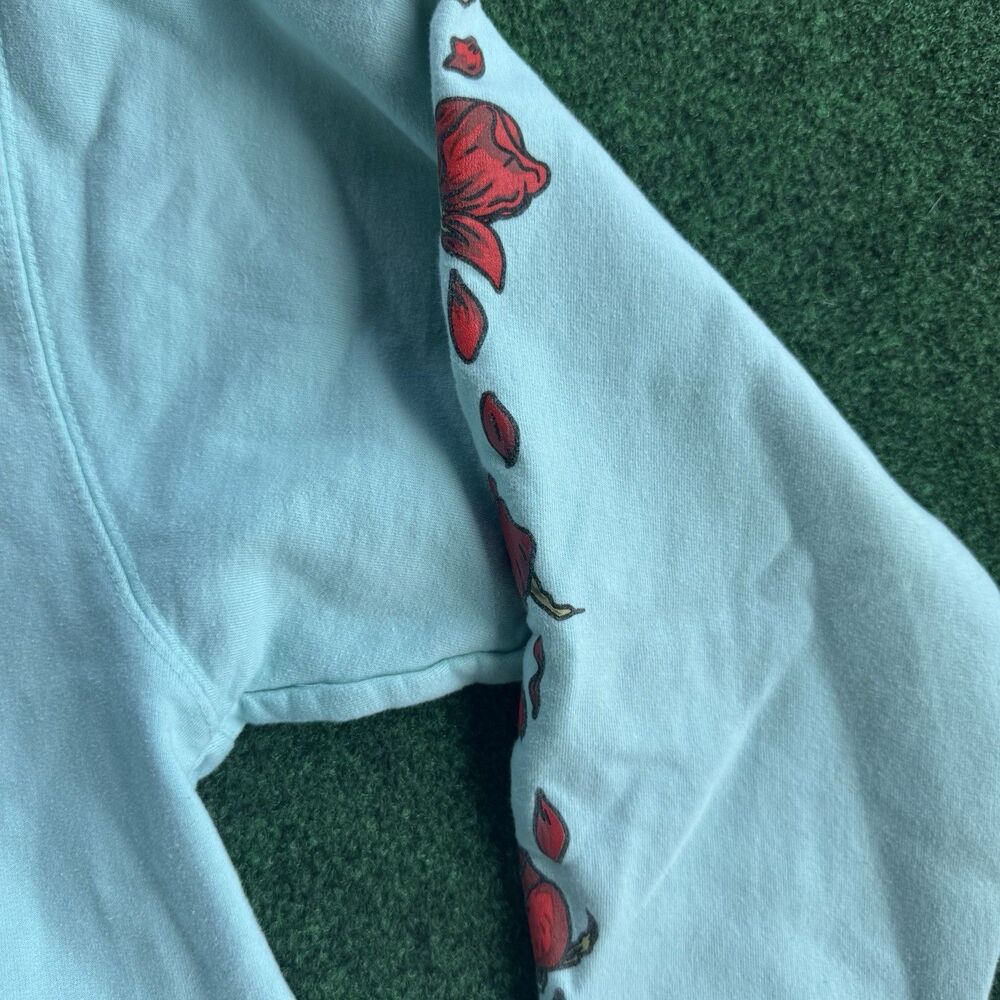 Empyre Turquoise Rose Graphic Pullover Hoodie M Women Unisex Skate Streetwear - Picture 3 of 9